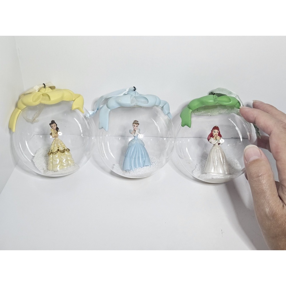 Disney Princess Christmas Ornaments Glass Globe Set Belle Cinderella Ariel Rare!